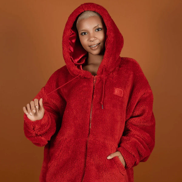 Red Velvet Thick Teddy Fleece Zip Up