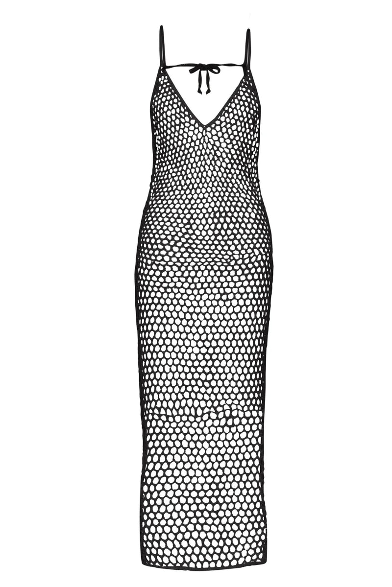 Kaya Crochet Midi Dress in Black Beauty