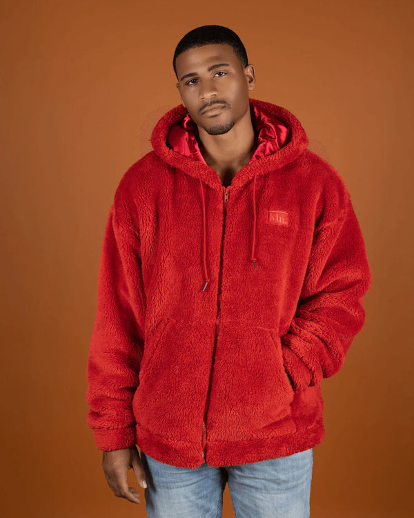 Red Velvet Thick Teddy Fleece Zip Up