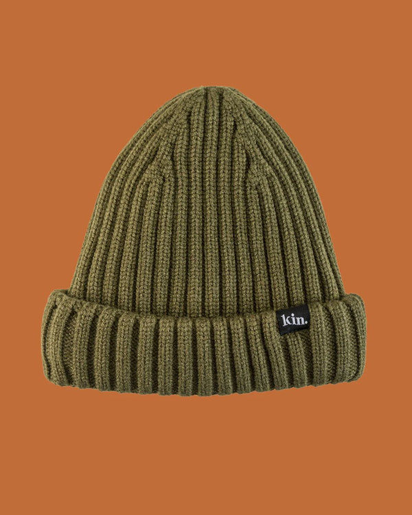 Olive Green Short Satin Lined Beanie