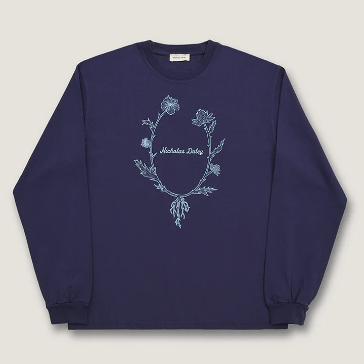 L/S WREATH T-SHIRT - NAVY