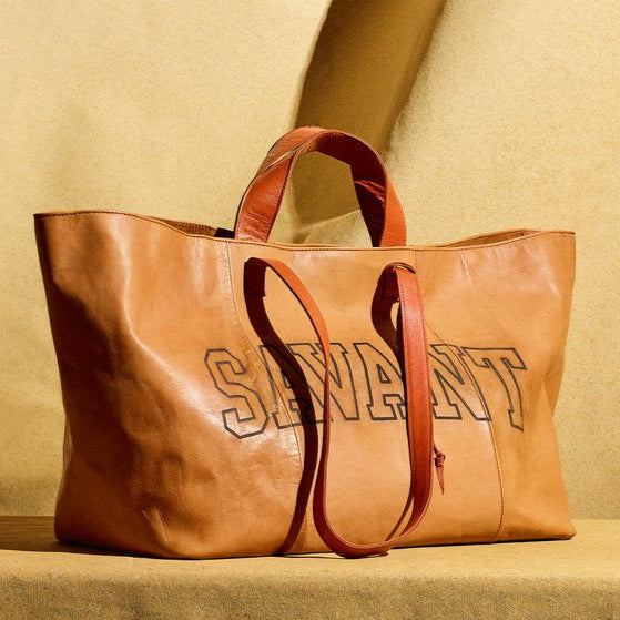 Artisanal Leather Logo Tote- Honey