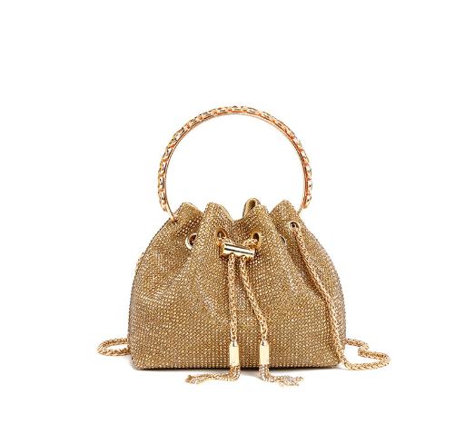 Leah Crystal Bucket Bag in Gold