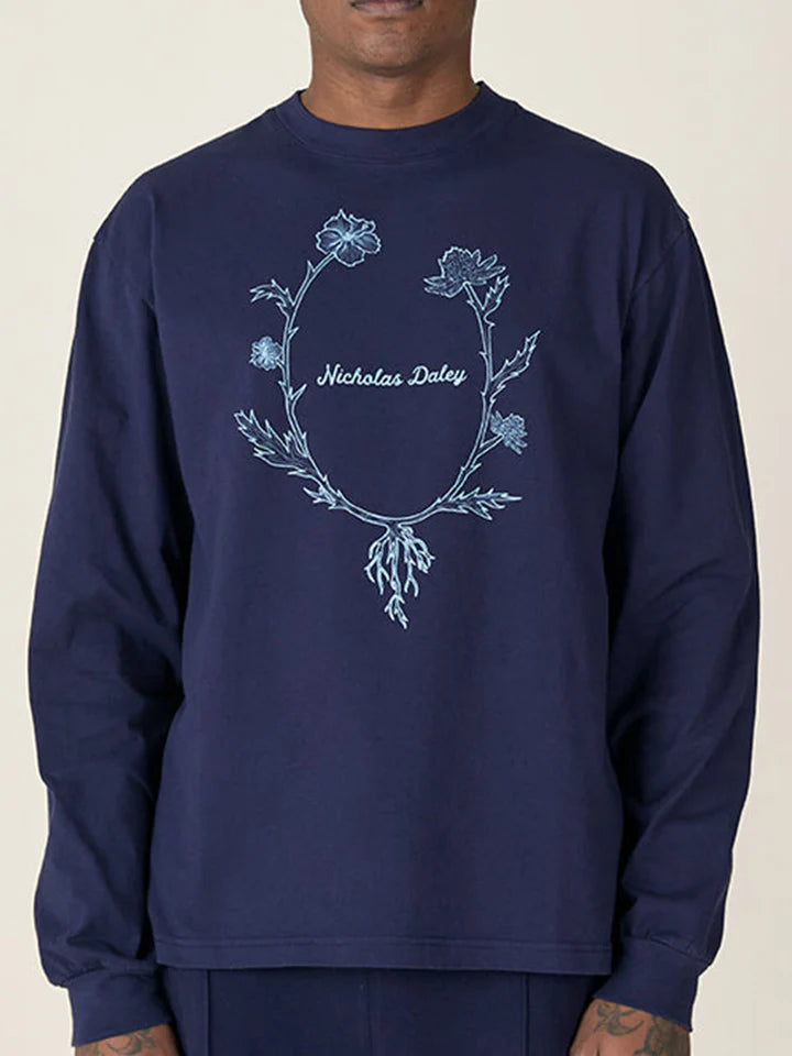 L/S WREATH T-SHIRT - NAVY